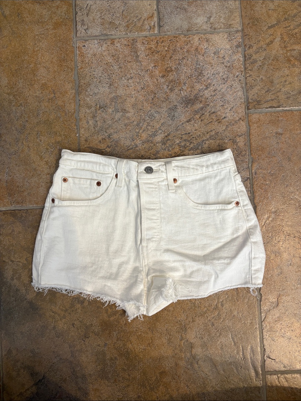 Levi’s Classic White Denim Frayed Hem Women's Shorts